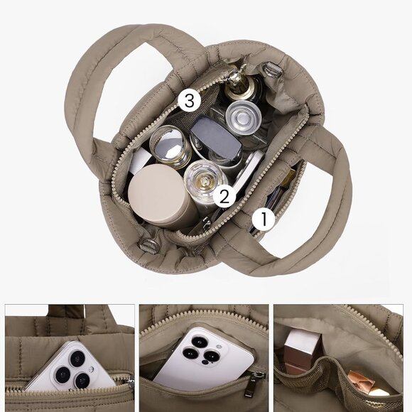 Puffer Tote Bag, Quilted Nylon Tote Purse Lightweight Puffy Shoulder Bag Soft Ho - Picture 3 of 7